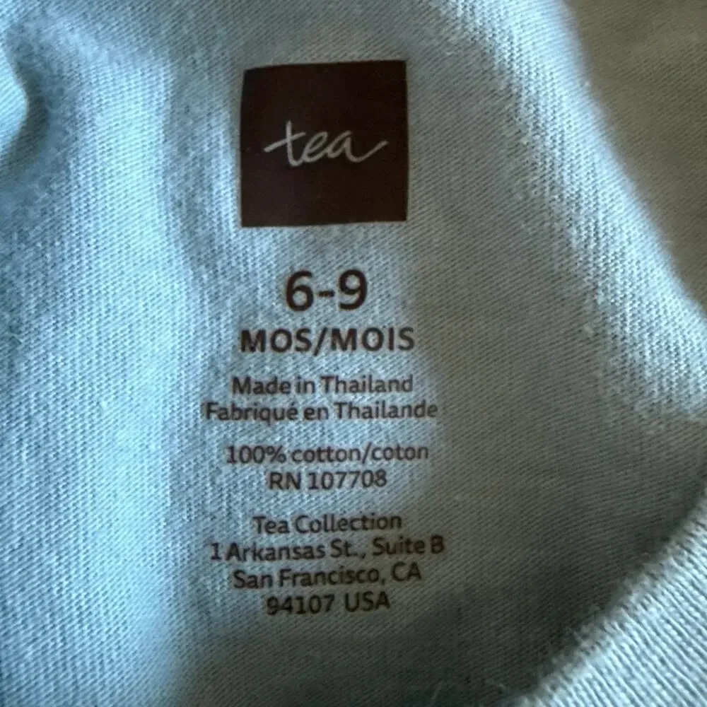 Boys’ Tea Collection Blue Grey Long Sleeve Owl One Piece Romper Size 6-9 months